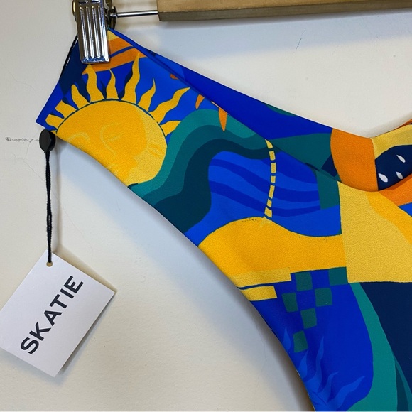SKATIE NEW Mandi Cheeky Bikini Bottom in Palermo Print Blue Orange Sz Large - Picture 2 of 9